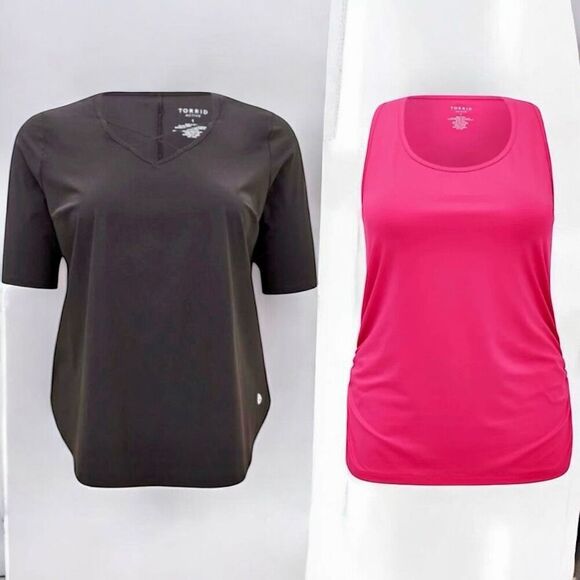 Torrid Performance Active Tech Pink Tank & Black Strappy Tee Lot 2 2XL - Picture 2 of 15